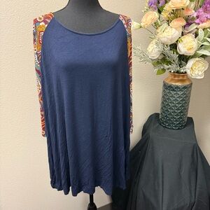 Paisley Grace Navy Tunic Tank Top Boho Paisley Print Sleeveless Flowy 3XL